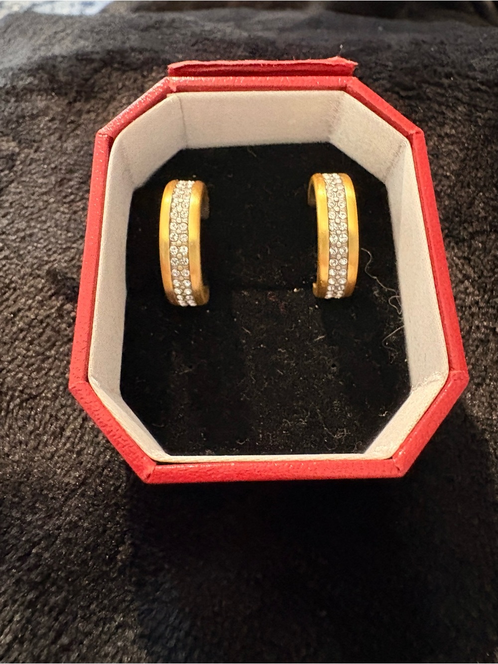 Brighton Gold-Tone Crystal Huggie Hoop Earrings